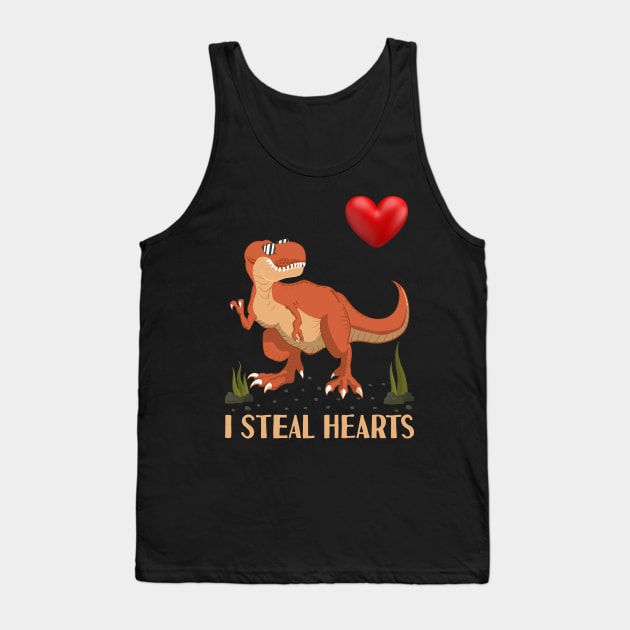 I Steal Hearts Valentines Day Trex Dinosaur Tank Top by Tesszero